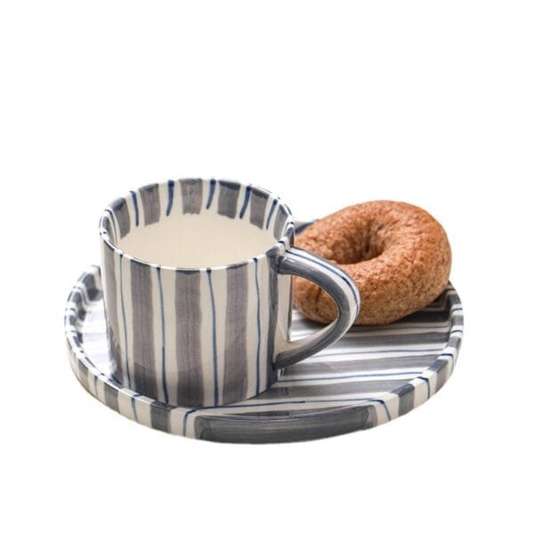 Striped Ceramic Coffee Mug Saucer Set Wholesale Horeca - Image 4