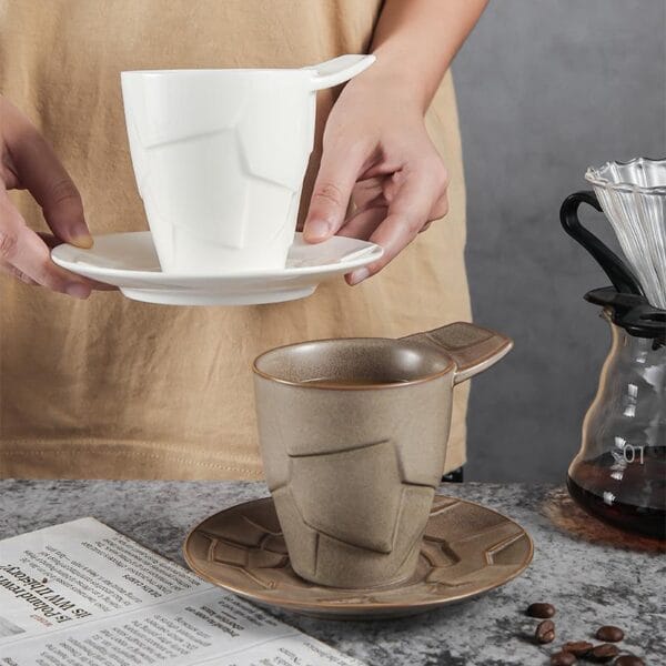 Retro Ceramic Coffee Mug Saucer Set Wholesale Bulk - Image 2