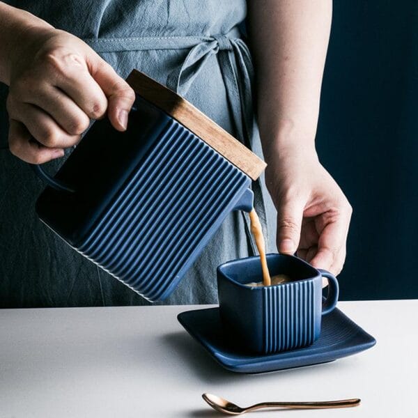 Nordic Ceramic Coffee Tea Set Wood Cover Wholesale
