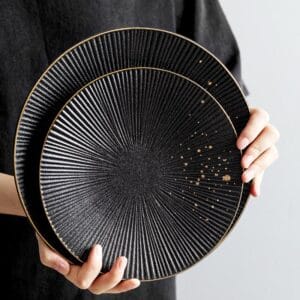 Matte Black Porcelain Gold Rim Plate Wholesale