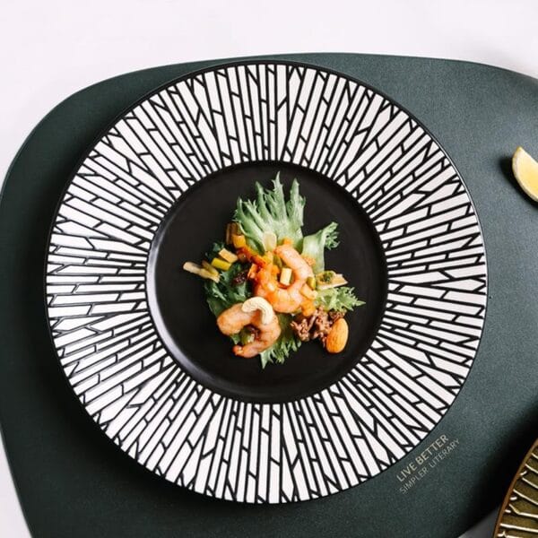 Matte White Black Ceramic Pasta Plate Wholesale - Image 4