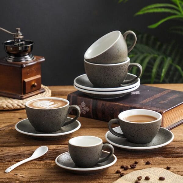 Granite Ceramic Espresso Mug Saucer Set Wholesale - Image 2