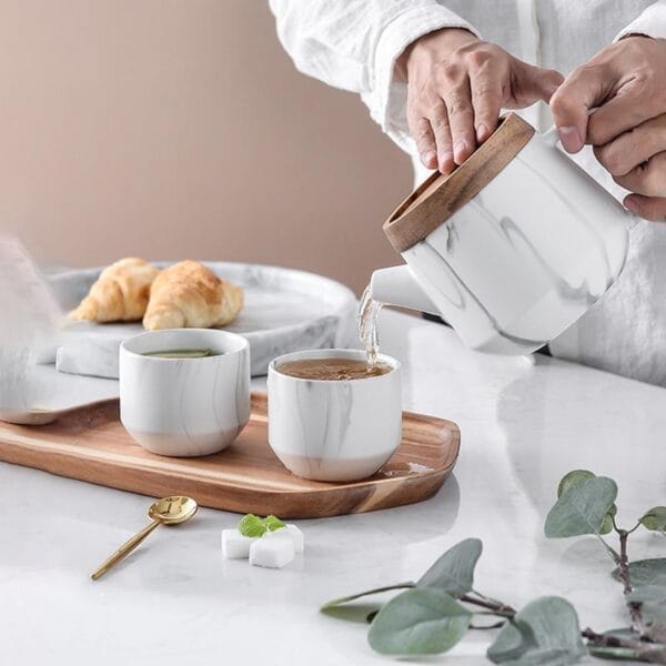 Marble Ceramic Teapot Tray Set Wholesale Nordic - Image 2