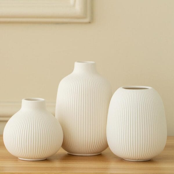 White Striped Ceramic Vase Set Wholesale - Image 3