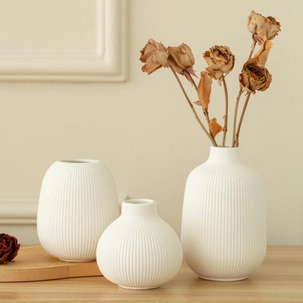White Striped Ceramic Vase Set Wholesale - Image 4